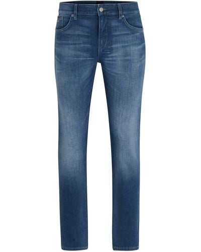 BOSS Blaue Slim-Fit Jeans aus italienischem Denim mit Kaschmir-Haptik