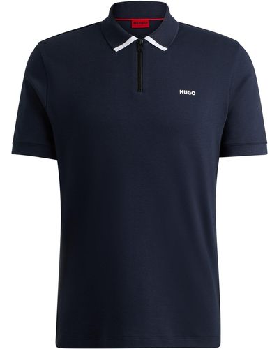 HUGO Cotton-piqué Polo Shirt With Contrast Logo - Blue
