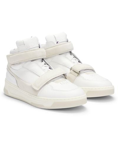 BOSS Naomi X Leather High-top Sneakers With Riptape Straps - White