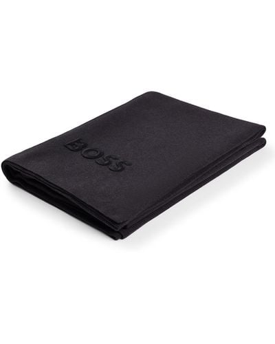 BOSS Knitted Throw With Embroidered Logo - Black