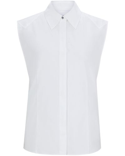 BOSS Mouwloze Blouse Van Katoenen Canvas Met Stretch - Wit