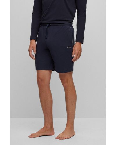 BOSS by HUGO BOSS Stretch-cotton Shorts With Contrast Logo And Drawcord - Blue