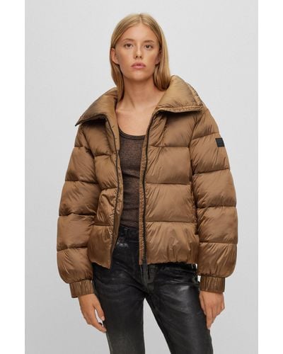 BOSS Regular-fit Puffer Jacket In Lustrous Fabric - Brown