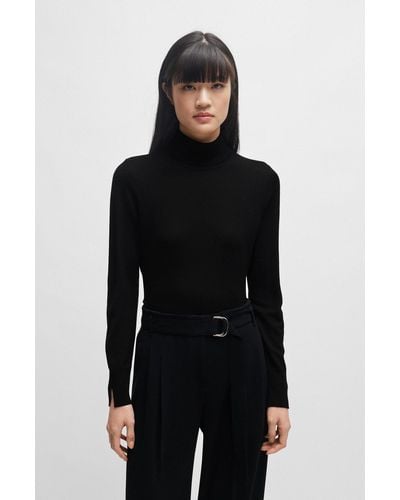 BOSS Rollneck Sweater In Virgin Wool - Black