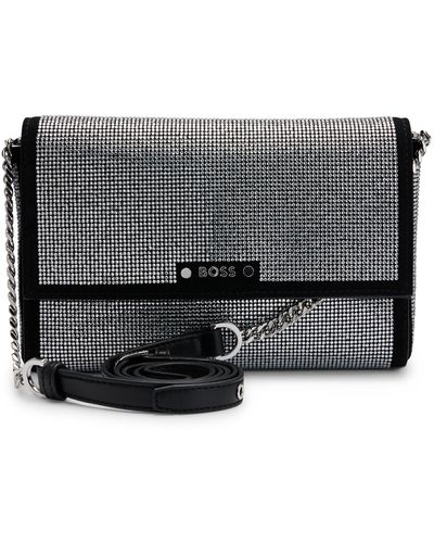 BOSS Suede Mini Bag With Crystal Embellishments - Black