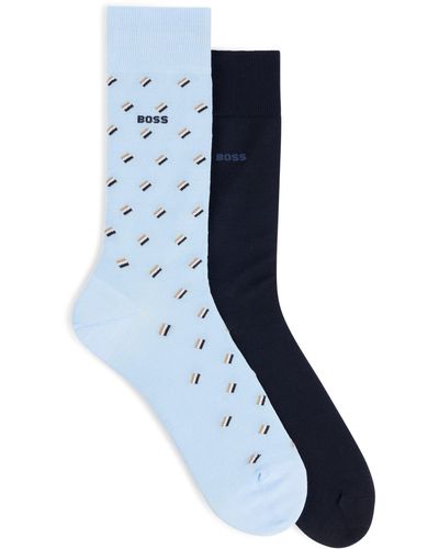 BOSS Two-pack Of Regular-length Mercerized-cotton-blend Socks - Blue