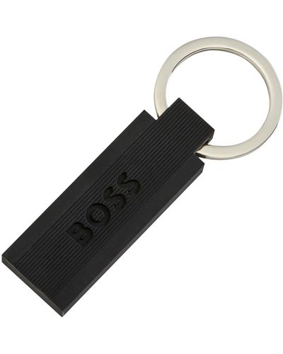 BOSS Logo Key Ring In Black Silicone And Brass - Brown
