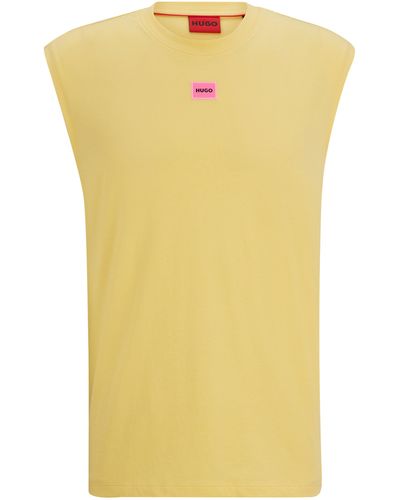 HUGO Mouwloos T-shirt Van Katoenen Jersey Met Logolabel - Geel