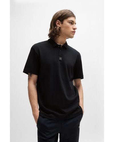 HUGO Interlock-cotton Polo Shirt With Stacked Logo - Black
