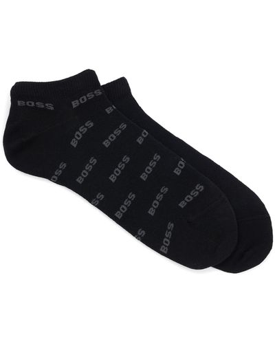 BOSS Lot de deux paires de chaussettes longueur cheville avec logo - Noir