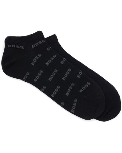 BOSS Zweier-Pack knöchellange Socken mit Branding - Schwarz