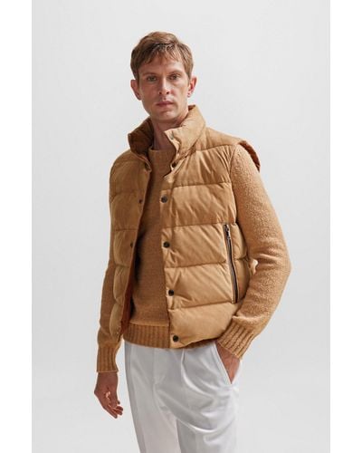 BOSS Reversible Down Gilet In Nubuck Leather And Cotton - Natural