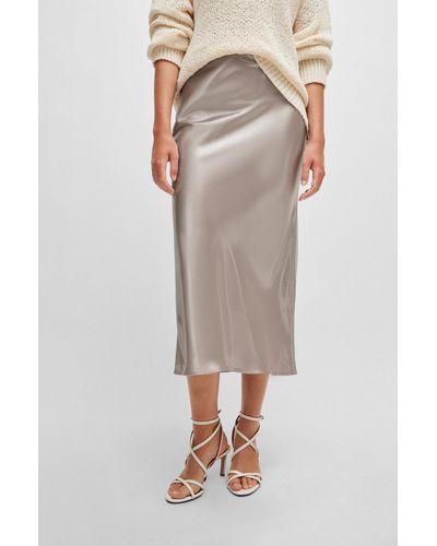 BOSS Liquid-fabric Maxi Skirt With Diagonal Seam Detail - Natural