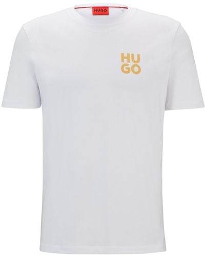 HUGO T-shirt Van Katoenen Jersey Met Tweedelige Logoprint - Wit