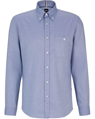 BOSS Slim-fit Overhemd Met Buttondownkraag Van Oxfordkatoen - Blauw