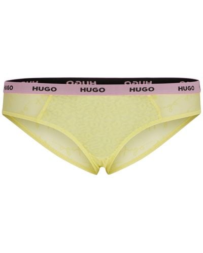 HUGO Stretch-lace Briefs With Logo Waistband - Yellow