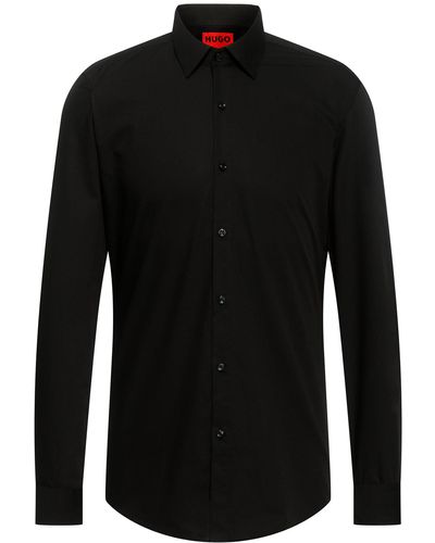 HUGO Slim-fit Shirt In Easy-iron Cotton Poplin - Black