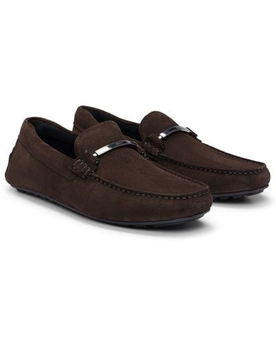 BOSS Suede Moccasins With Branded Hardware And Full Lining - Brown