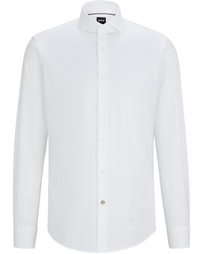 BOSS Regular-fit Overhemd In Een Twill Van Stretchkatoen - Wit