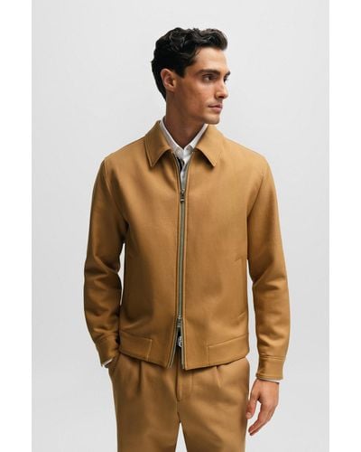BOSS Zip-up Slim-fit Jacket In Cotton - Natural