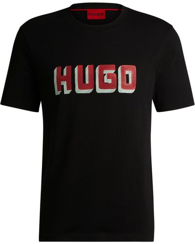 HUGO T-Shirt aus Baumwoll-Jersey mit Logo-Print - Schwarz