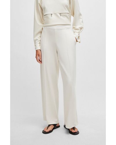 BOSS Piqué Jersey Trousers With Front Pleats - White