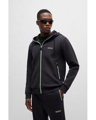 BOSS Zip-up Hoodie With 3d-molded Logo - Black
