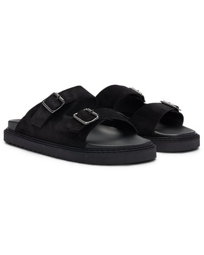 BOSS Twin-strap Sandals With Suede Uppers And Buckle Closure - Black