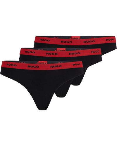 HUGO Three-pack Of Stretch-cotton Thong Briefs With Logos - Black