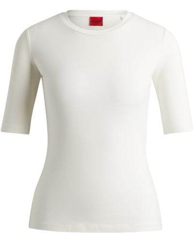 HUGO Slim-fit T-shirt Van Katoen, Modal En Stretch - Wit