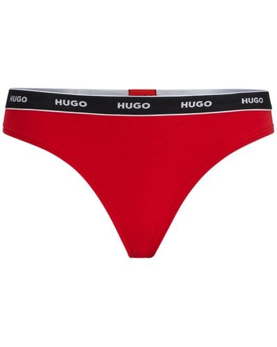 HUGO String en coton stretch avec taille logotée - Rouge