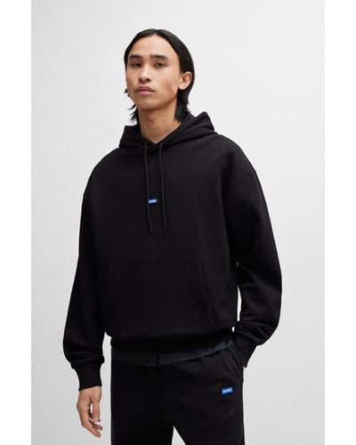 HUGO Cotton-terry Hoodie With Blue Logo Label