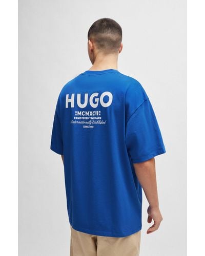 HUGO Cotton-jersey T-shirt With New-season Logo Story - Blue