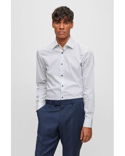 BOSS Slim-fit Shirt In Printed Oxford Cotton - White