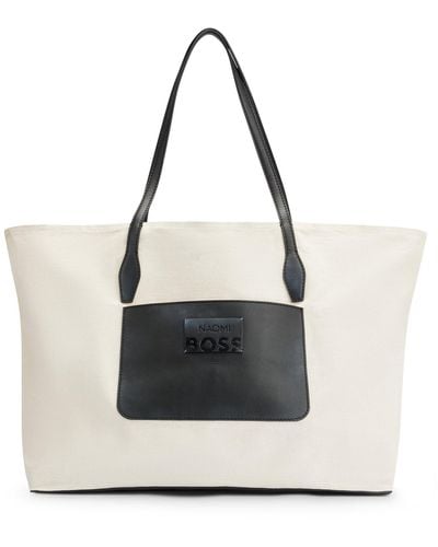 BOSS Naomi X Leather-trimmed Shopper Bag With Detachable Pouch - White