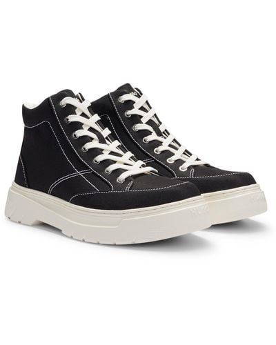 HUGO High-top Sneakers With Red Stacked-logo Badge - Black