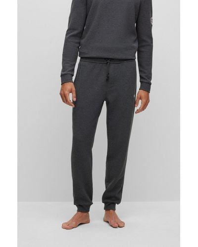 BOSS Cotton-blend Waffle Tracksuit Bottoms With Logo - Gray