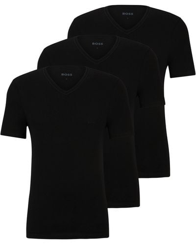 BOSS Set Van Drie T-shirts Met V-hals In Katoenen Jersey - Zwart