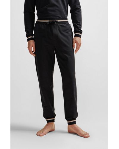 BOSS Cotton-terry Tracksuit Bottoms With Logo In Signature Colors - Black
