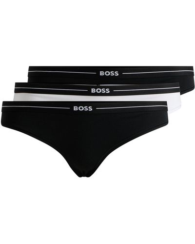 BOSS Three-pack Of Stretch-cotton Thongs With Logo Waistbands - Black