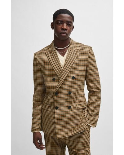 HUGO Extra-slim-fit Jacket In Houndstooth Stretch Material - Natural