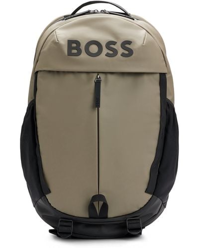 BOSS Faux-leather Backpack With Logo Details - Gray