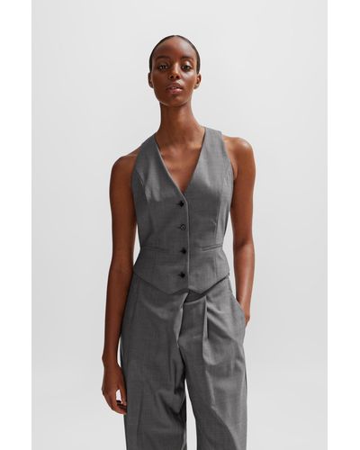 BOSS Open-back Slim-fit Waistcoat In Virgin Wool - Gray