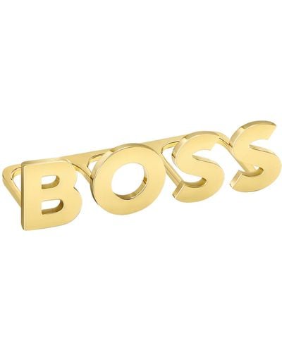 BOSS Light-golden-plated Knuckle Ring With Logo Letters - Metallic