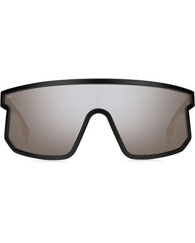 BOSS Schwarze Mask-Sonnenbrille mit Logos an den Bügeln - Grau