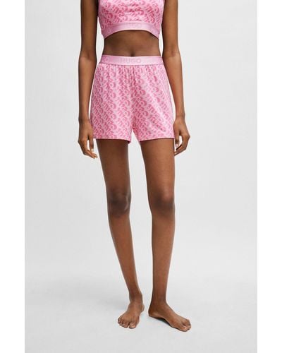 HUGO Stretch-jersey Pyjama Shorts With Seasonal Print - Pink