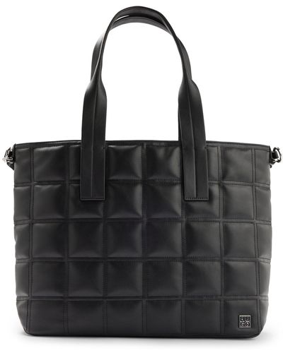 HUGO Faux-leather Quilted Tote Bag With Metal Logo Trim - Black