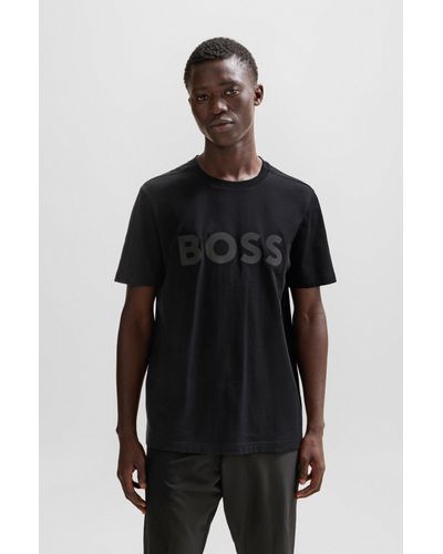 BOSS Cotton-jersey T-shirt With Decorative Reflective Hologram Logo - Black