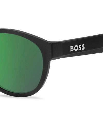 BOSS Black-acetate Sunglasses With Red Rubberised Inner Temples - Green