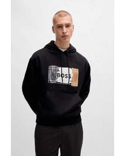 BOSS Cotton-terry Hoodie With Signature Artwork - Black